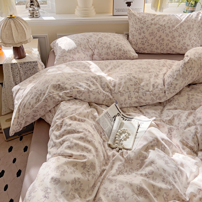 91家纺网 家纺一手货源 找家纺 逸尚阁 2025新款针织双层纱印花四件套（提供买家秀） 黛弦-杏