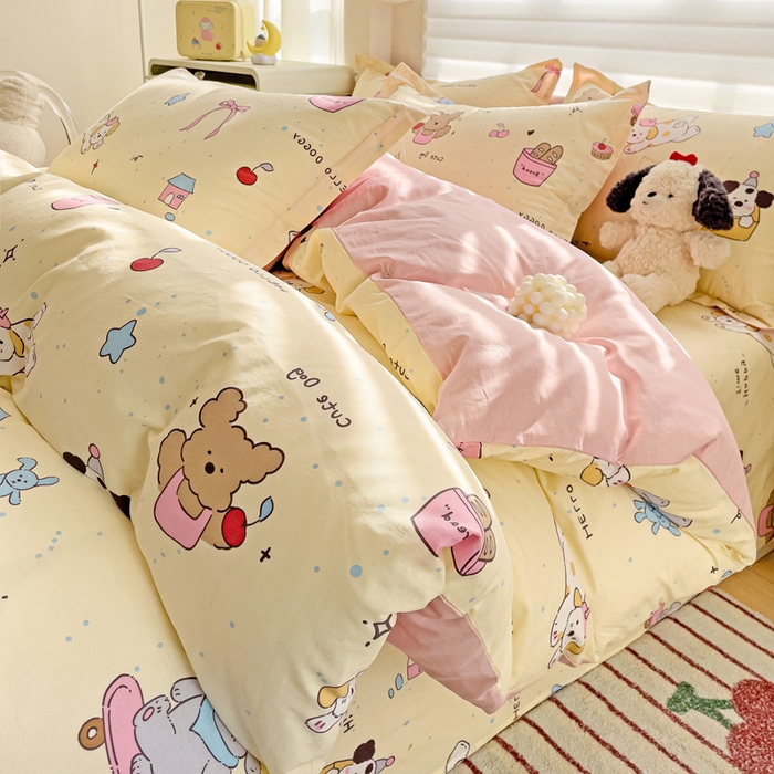 91家纺网 家纺一手货源 找家纺 春雨家居 2025新款春夏卡通印花全棉四件套 可爱颂