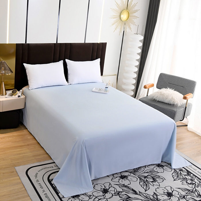 91家纺网 家纺一手货源 找家纺 梵巢2025新款水洗棉床单三件套 浅天蓝