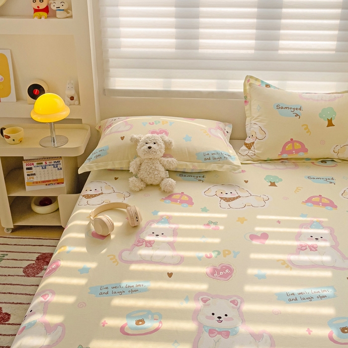 91家纺网 家纺一手货源 找家纺 春雨家居 2025新款春夏卡通印花全棉单床单 萌趣乐园