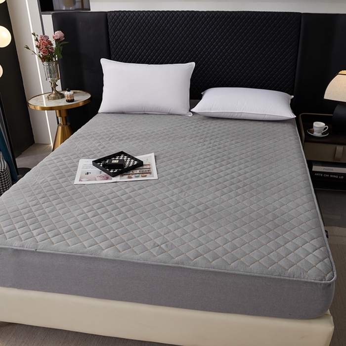 91家纺网 家纺一手货源 找家纺 寝居阁 2025新款纯棉水洗棉小金豆刺绣床笠 金豆豆-灰色