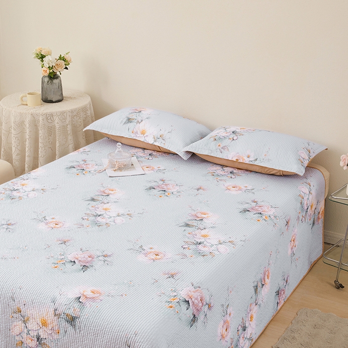 91家纺网 家纺一手货源 找家纺 莎果家纺 2025新款双面全棉数码印花大尺寸2.3*2.5米床盖三件套 静若幽兰