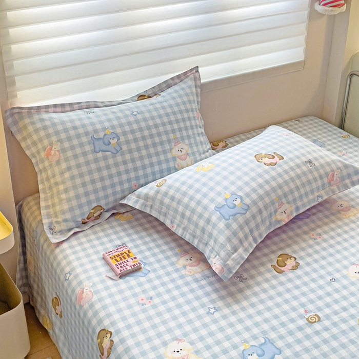 91家纺网 家纺一手货源 找家纺 春雨家居 2025新款春夏卡通印花全棉单枕套 15.星星发夹狗