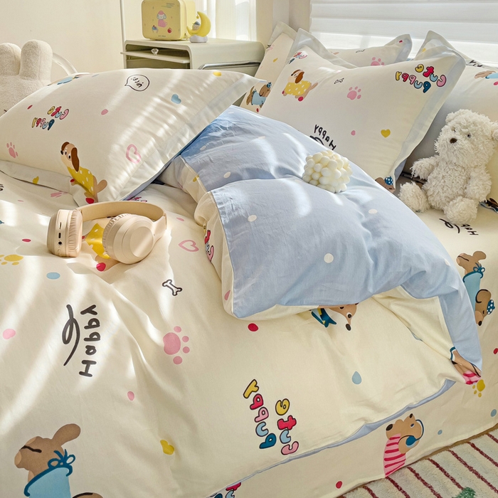 91家纺网 家纺一手货源 找家纺 春雨家居 2025新款春夏卡通印花全棉四件套 童趣蜜歌