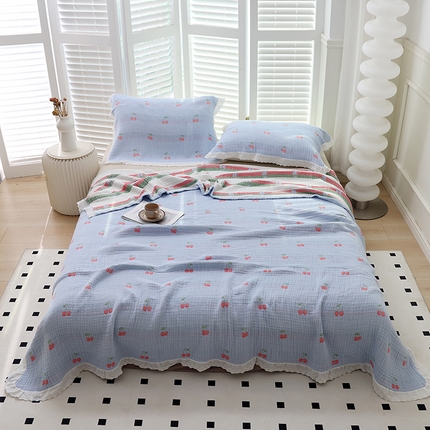 91家纺网 家纺一手货源 找家纺 （总）朴尔2025年新款韩式花边纯棉竹纤维加大成人纱布毛巾被