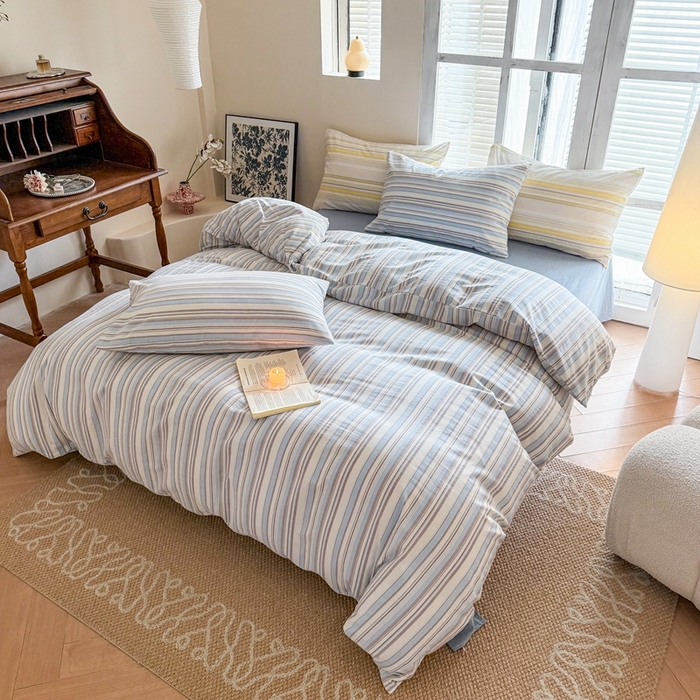 91家纺网 家纺一手货源 找家纺 澳萝拉 2025新款全棉水洗棉印花款四件套-风格一 左岸-蓝