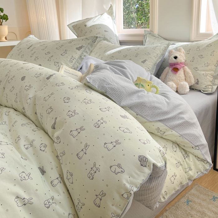 91家纺网 家纺一手货源 找家纺 涵宸家纺 2025新款全棉印花四件套 B萌小兔