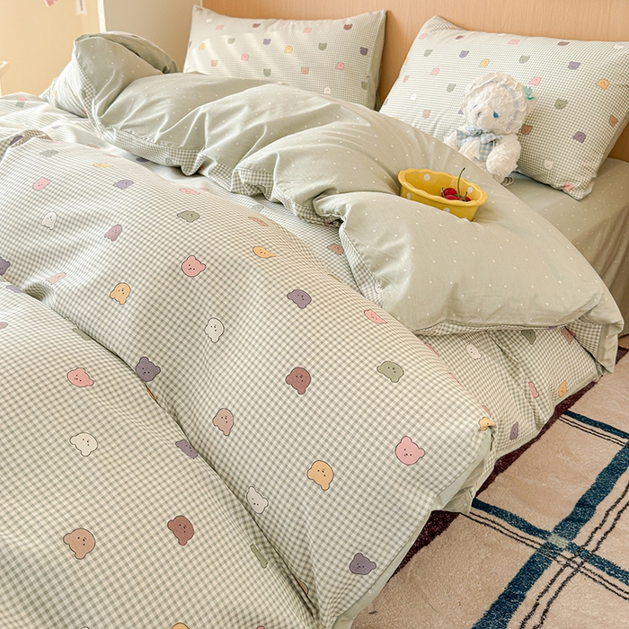 91家纺网 家纺一手货源 找家纺 感遇全棉软萌清新四件套 饼干小熊