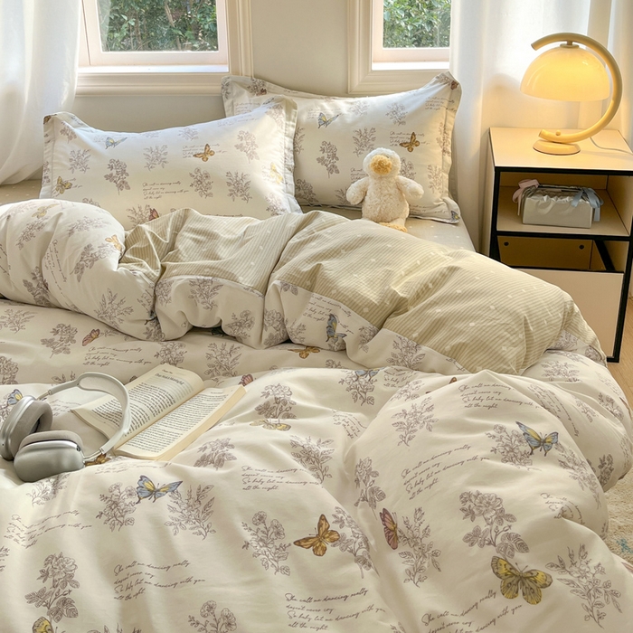 91家纺网 家纺一手货源 找家纺 涵宸家纺 2025新款全棉印花四件套 F蝶之恋