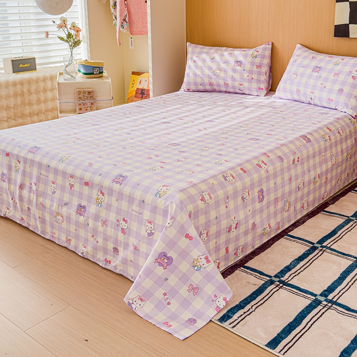 91家纺网 家纺一手货源 找家纺 感遇全棉软萌清新四件套 紫格猫咪