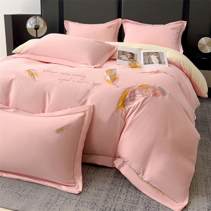 91家纺网 家纺一手货源 找家纺 （总）灰鲸 2025新款A类轻奢水洗棉刺绣四件套-邂逅