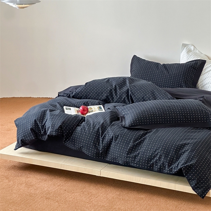 91家纺网 家纺一手货源 找家纺 云上  2025新款色织小提花方糖水洗棉四件套 方糖-蓝黑