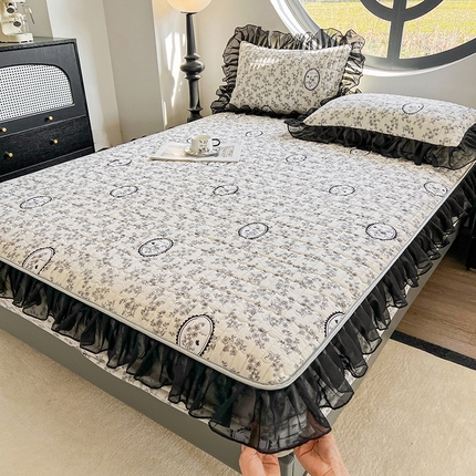 眠势力 2025新款赫本风花边床笠四季通用加厚夹棉席梦思保护套 花香满园