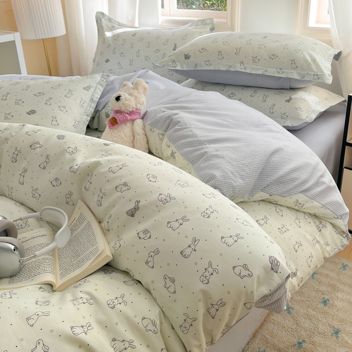 91家纺网 家纺一手货源 找家纺 涵宸家纺 2025新款全棉印花四件套 B萌小兔