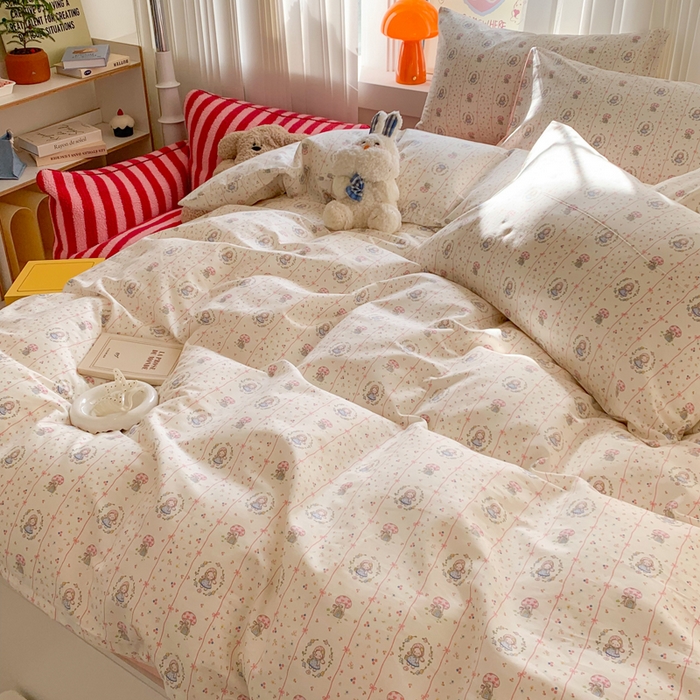 91家纺网 家纺一手货源 找家纺 澳萝拉 2025新款小碎花清新春夏全棉花边双层纱韩系三件套四件套 花花公主