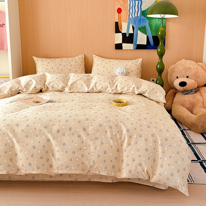 91家纺网 家纺一手货源 找家纺 感遇全棉软萌清新四件套 开心兔子