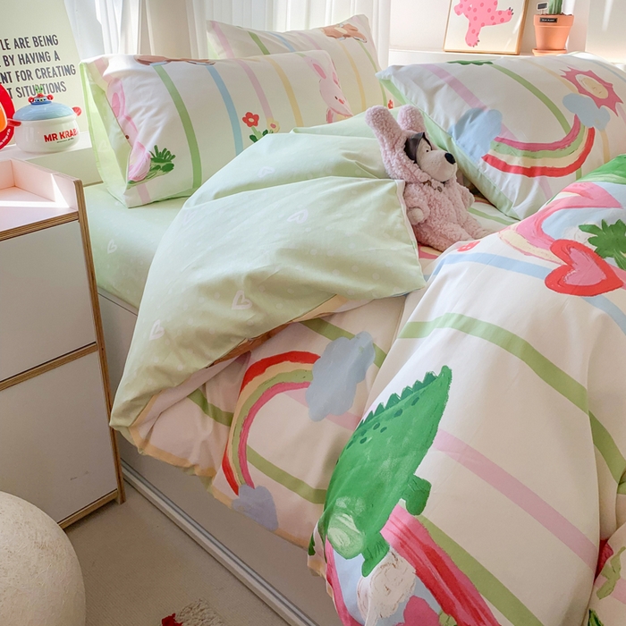 91家纺网 家纺一手货源 找家纺 澳萝拉 2025新款小碎花清新春夏全棉花边双层纱韩系三件套四件套 开心农场