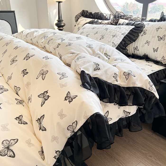 91家纺网 家纺一手货源 找家纺 眠势力 2025新款赫本风被套韩版荷叶花边被罩四季款 蝴蝶飞