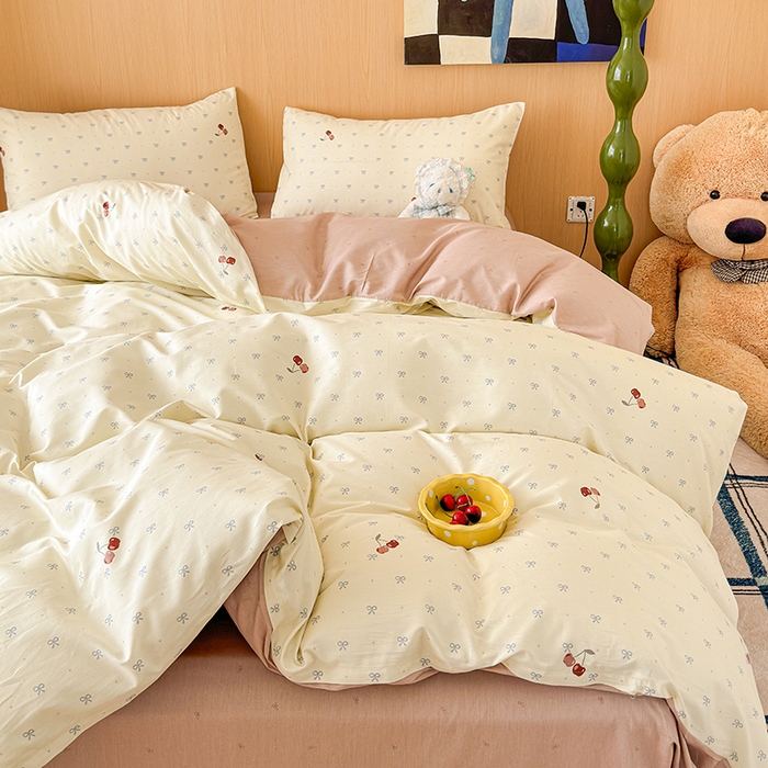 91家纺网 家纺一手货源 找家纺 感遇全棉软萌清新四件套 樱桃桃