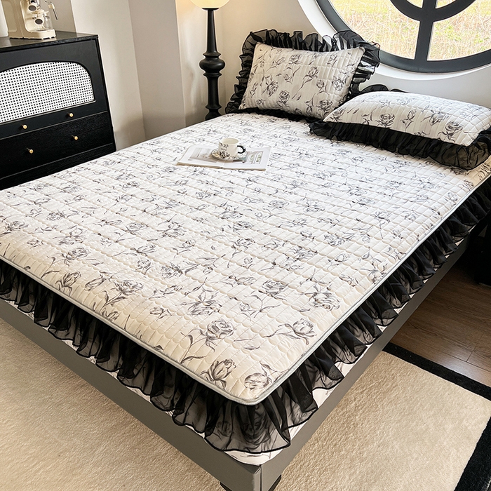 91家纺网 家纺一手货源 找家纺 眠势力 2025新款赫本风花边床笠四季通用加厚夹棉席梦思保护套 玫瑰之恋