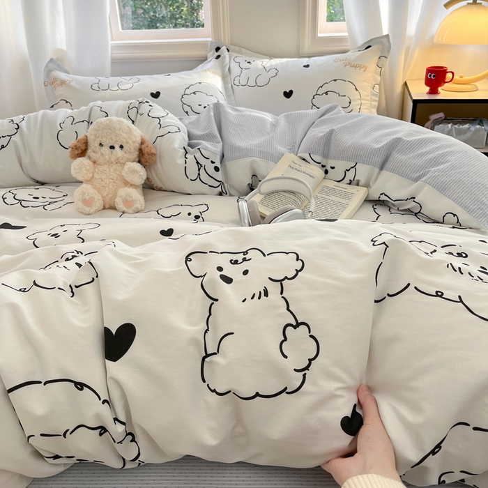 91家纺网 家纺一手货源 找家纺 涵宸家纺 2025新款全棉印花四件套 B呆萌小狗