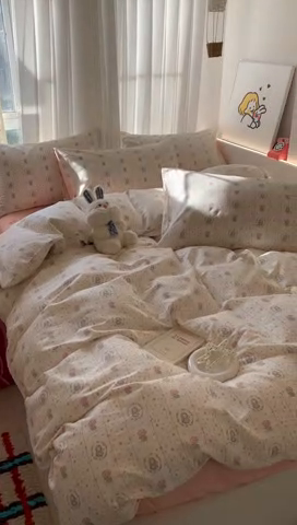 91家纺网 家纺一手货源 找家纺 澳萝拉 2025新款小碎花清新春夏全棉花边双层纱韩系三件套四件套 花花公主