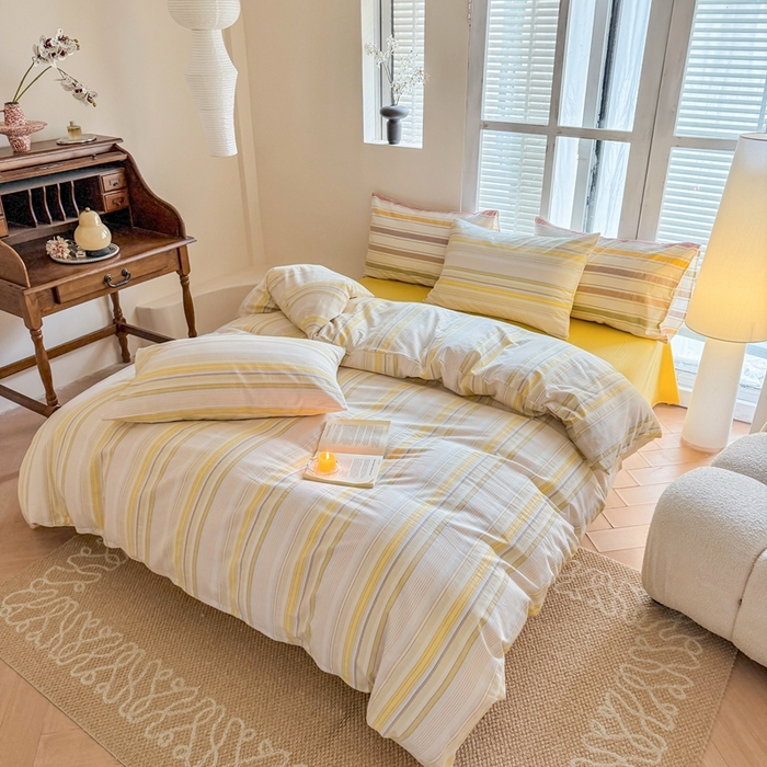 91家纺网 家纺一手货源 找家纺 澳萝拉 2025新款全棉水洗棉印花款四件套-风格一 西蒙-黄