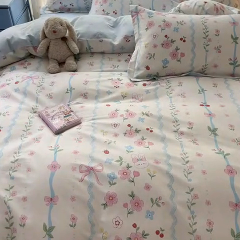 91家纺网 家纺一手货源 找家纺 涵宸家纺 2025新款全棉印花四件套 B蓝魅