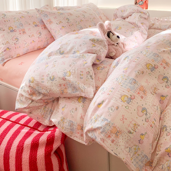 91家纺网 家纺一手货源 找家纺 澳萝拉 2025新款小碎花清新春夏全棉花边双层纱韩系三件套四件套 粉粉日记