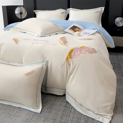 91家纺网 家纺一手货源 找家纺 （总）灰鲸 2025新款A类轻奢水洗棉刺绣四件套-邂逅