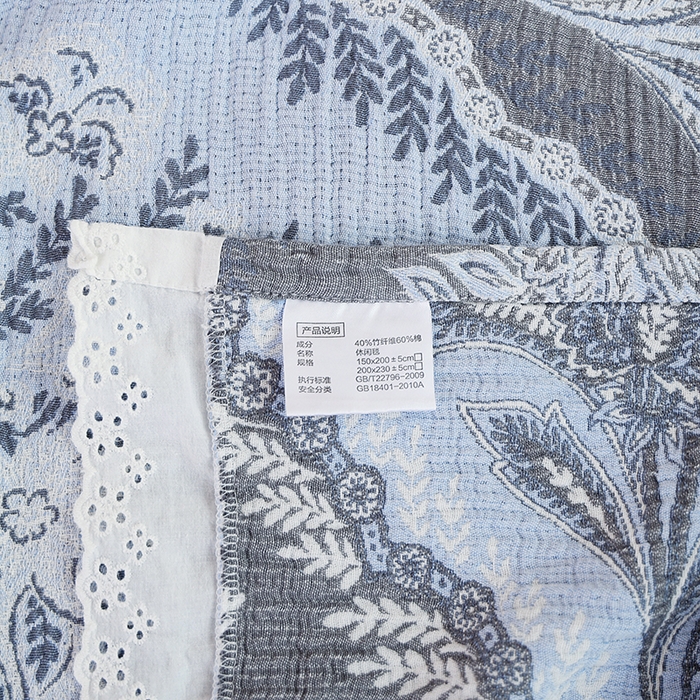 91家纺网 家纺一手货源 找家纺 朴尔2025年新款韩式花边纯棉竹纤维加大成人纱布毛巾被 半夏时光-毛巾被