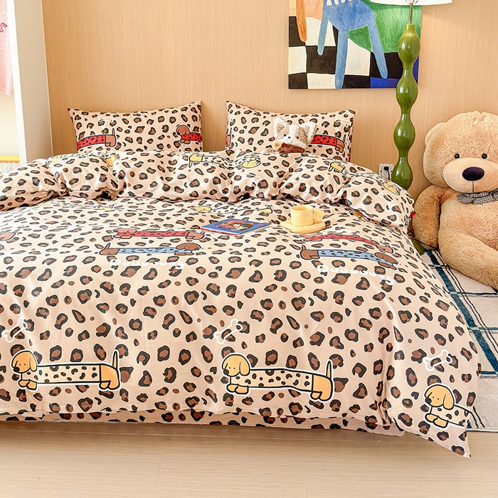 91家纺网 家纺一手货源 找家纺 感遇全棉软萌清新四件套 豹纹狗