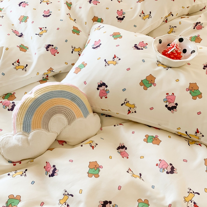 91家纺网 家纺一手货源 找家纺 澳萝拉 2025新款小碎花清新春夏全棉花边双层纱韩系三件套四件套 童梦园