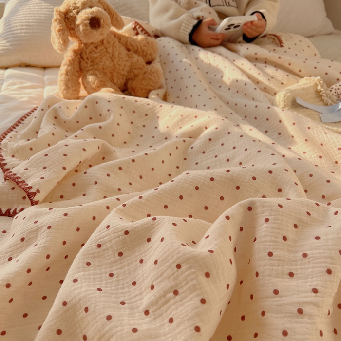 91家纺网 家纺一手货源 找家纺 三朵ins风韩国A类全棉绉绉纱多功能毯情图 小红点