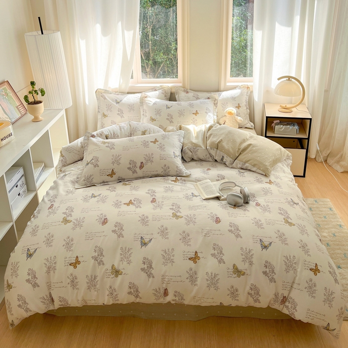 91家纺网 家纺一手货源 找家纺 涵宸家纺 2025新款全棉印花四件套 F蝶之恋