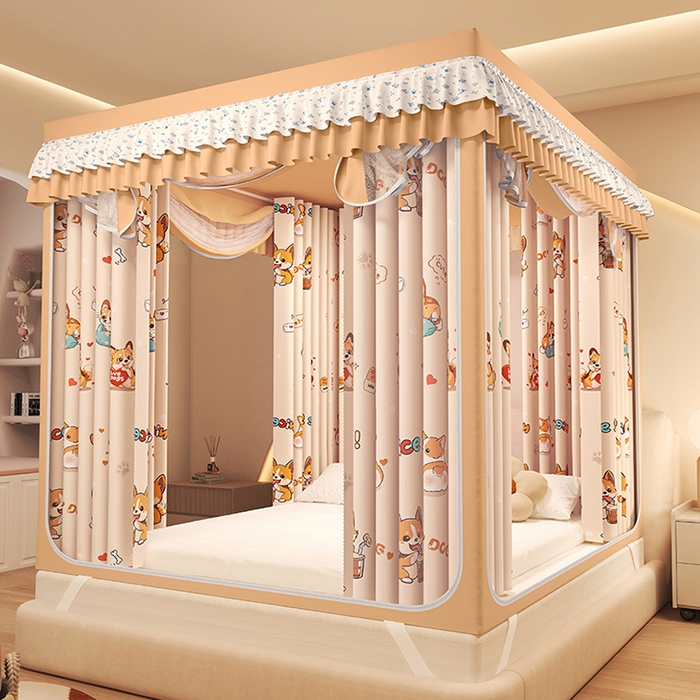 91家纺网 家纺一手货源 找家纺 迪凡保罗蚊帐 2025新款2503专版印花遮光帘防摔坐床蚊帐建模图 调皮狗