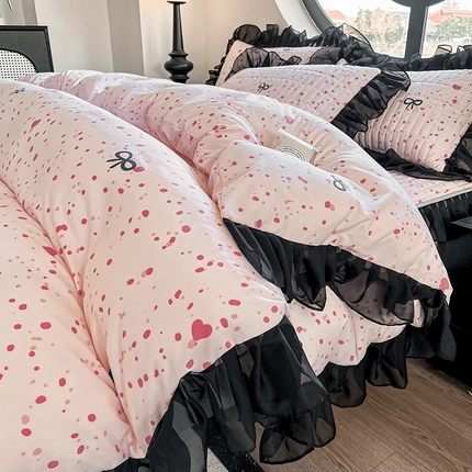 91家纺网 家纺一手货源 找家纺 （总）眠势力 2025新款赫本风花边四件套床笠款四季通用夹棉席梦思保护套法式