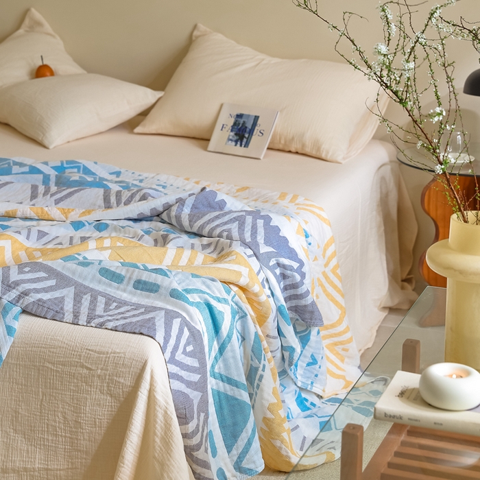 91家纺网 家纺一手货源 找家纺 朴尔2025年新品格调简约风全棉三层纱布毛巾被 尤克里