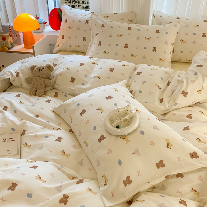 91家纺网 家纺一手货源 找家纺 澳萝拉 2025新款小碎花清新春夏全棉花边双层纱韩系三件套四件套 萌宠小窝