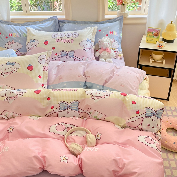 91家纺网 家纺一手货源 找家纺 涵宸家纺 2025新款全棉印花四件套 A兔小妞