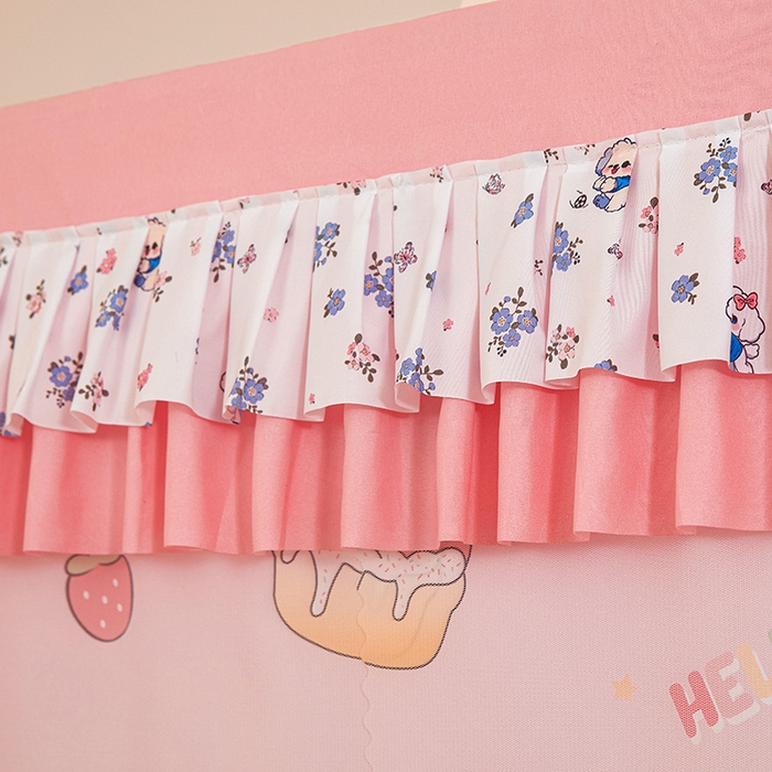 91家纺网 家纺一手货源 找家纺 迪凡保罗蚊帐 2025新款2503专版印花遮光帘防摔坐床蚊帐实拍图 粉红兔兔