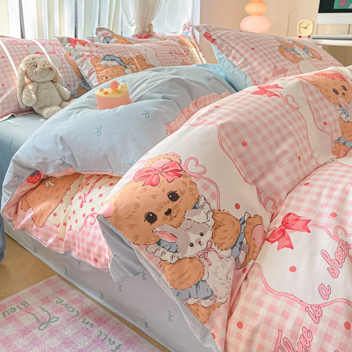 91家纺网 家纺一手货源 找家纺 涵宸家纺 2025新款全棉印花四件套 A月光萌熊