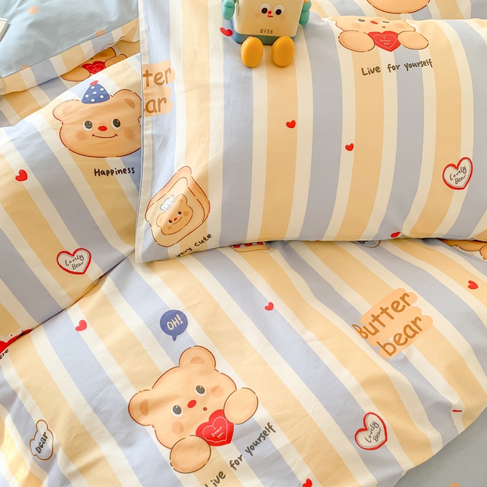 91家纺网 家纺一手货源 找家纺 澳萝拉 2025新款小碎花清新春夏全棉花边双层纱韩系三件套四件套 蛋糕小熊