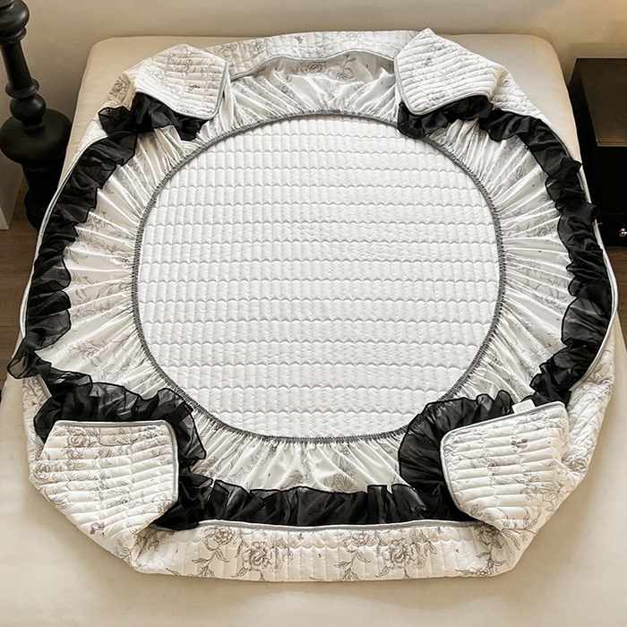 91家纺网 家纺一手货源 找家纺 眠势力 2025新款赫本风花边床笠四季通用加厚夹棉席梦思保护套 曼妙花恋