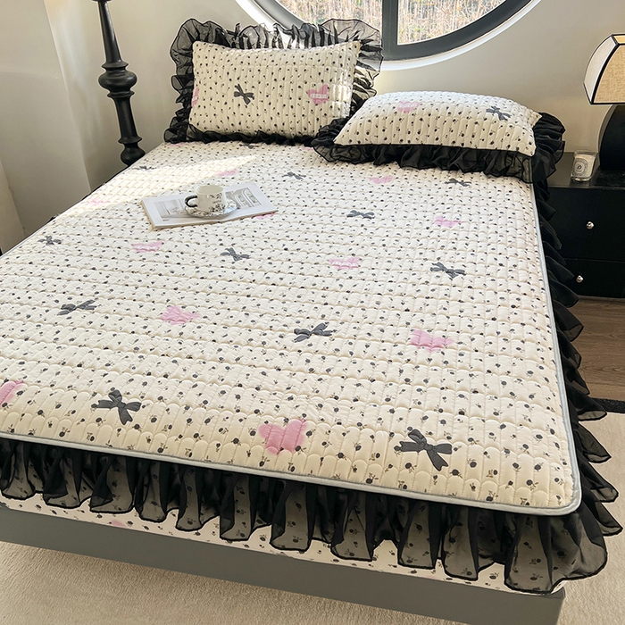 91家纺网 家纺一手货源 找家纺 眠势力 2025新款赫本风花边床笠四季通用加厚夹棉席梦思保护套 花馨