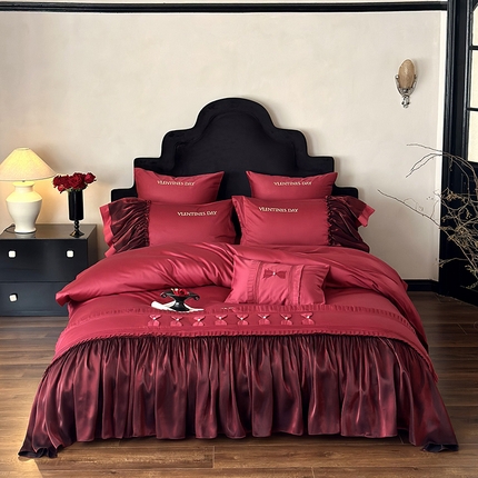 91家纺网 家纺一手货源 找家纺 （总）江涞2025新款100长绒棉琉璃纱大宽边四件套-嫣然