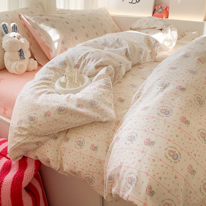 91家纺网 家纺一手货源 找家纺 澳萝拉 2025新款小碎花清新春夏全棉花边双层纱韩系三件套四件套 花花公主