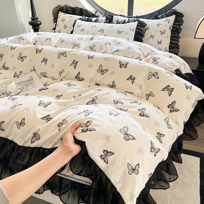 91家纺网 家纺一手货源 找家纺 眠势力 2025新款赫本风被套韩版荷叶花边被罩四季款 蝴蝶飞