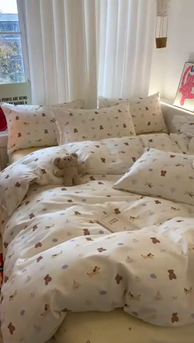 91家纺网 家纺一手货源 找家纺 澳萝拉 2025新款小碎花清新春夏全棉花边双层纱韩系三件套四件套 萌宠小窝