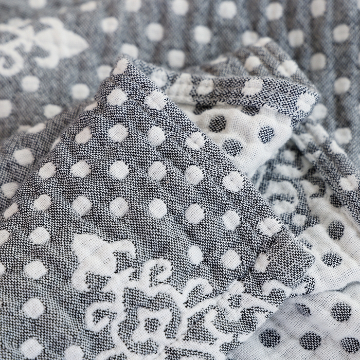 91家纺网 家纺一手货源 找家纺 朴尔2025年新品伯尔尼风格全棉加厚三层纱布毛巾被 星辰-灰